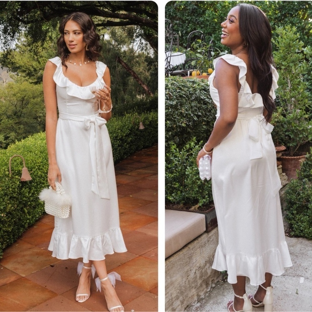 Show Me Your Mumu Alexis Midi Dress Ivory Luxe Satin XXS Bridal Wedding Shower